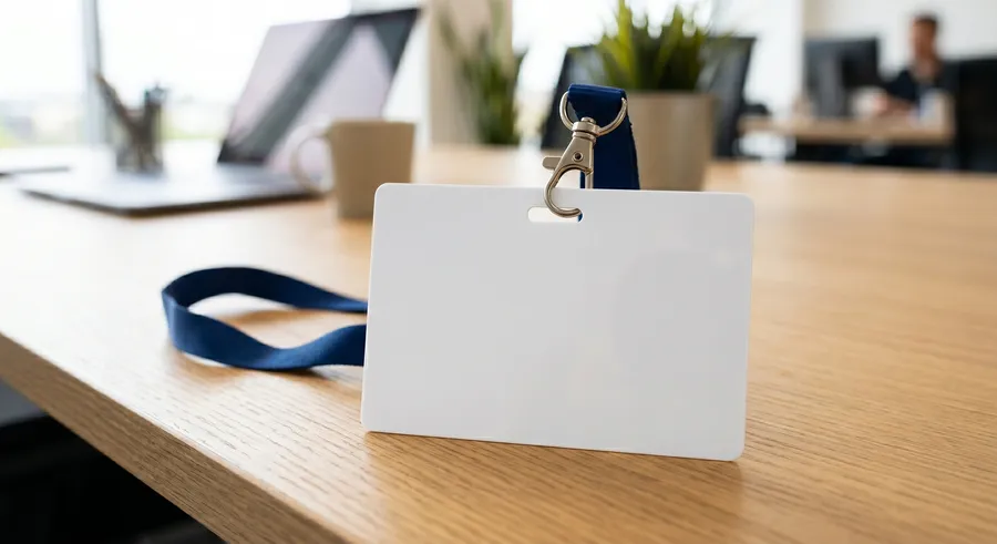 FREE ID CARD MOCKUP — BLUE LANYARD OFFICE SCENE (PSD) mockup preview 3