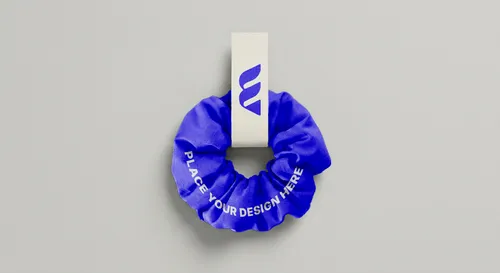 Free Scrunchie Mockup Top View With Vertical Brand Band (PSD) mockup preview