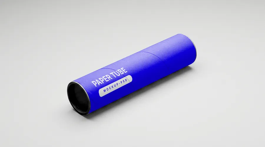 FREE PAPER TUBE PACKAGING MOCKUP — DIAGONAL LYING VIEW (PSD) mockup preview 2