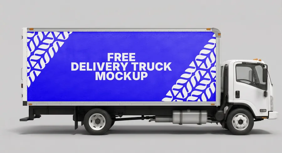 FREE BOX TRUCK VEHICLE WRAP MOCKUP — SIDE PROFILE VIEW (PSD) mockup preview 2