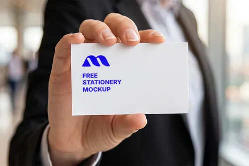 Free Business Card Mockup Held Forward By Businessman — Close Up (PSD) mockup preview