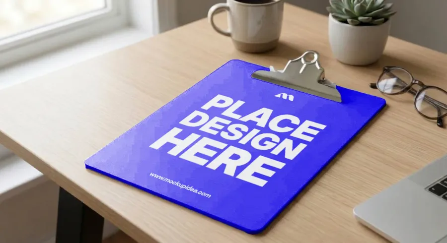 FREE FLORAL CLIPBOARD MOCKUP — BRIGHT WORKSPACE LIFESTYLE (PSD) mockup preview 2