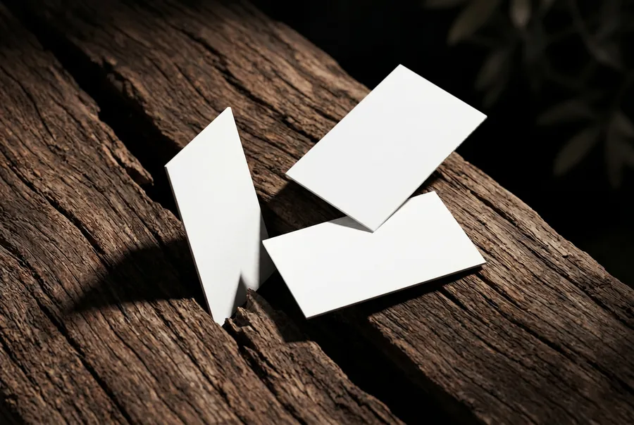 FREE BUSINESS CARD MOCKUP THREE CARDS ON DRIFTWOOD — DARK FOREST (PSD) mockup preview 2