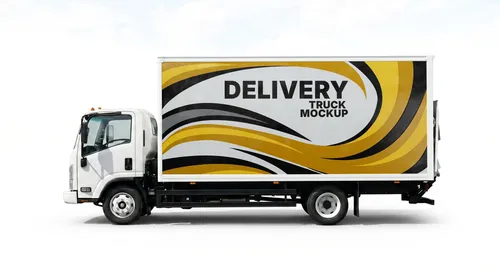 Free Delivery Box Truck Mockup — Side View (PSD) mockup preview