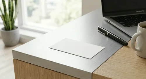 Free Business Card Mockup On Steel Desk — Modern Office Scene (PSD) alternate mockup preview