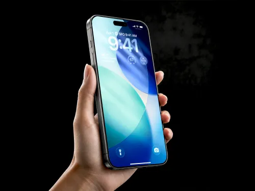 Free Iphone Hand Mockup — Dark Studio Lock Screen UI (PSD) mockup preview
