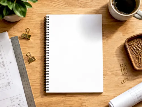 Spiral-Bound Notepad Mockup – Architect Desk Flat Lay alternate mockup preview