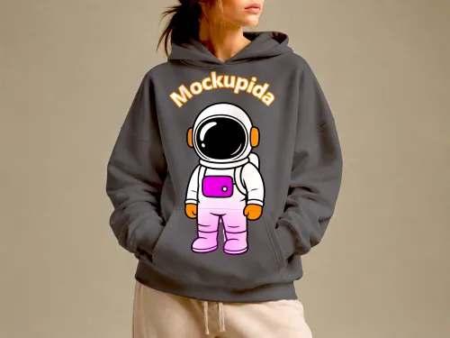 Oversized Hoodie Mockup – Female Model Graphic Print (PSD) mockup preview