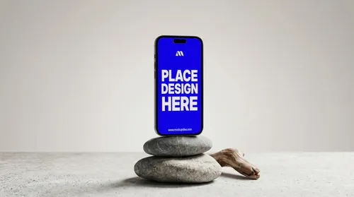 Free Iphone Mockup Balanced On Zen Stones — Organic Nature Scene (PSD) mockup preview
