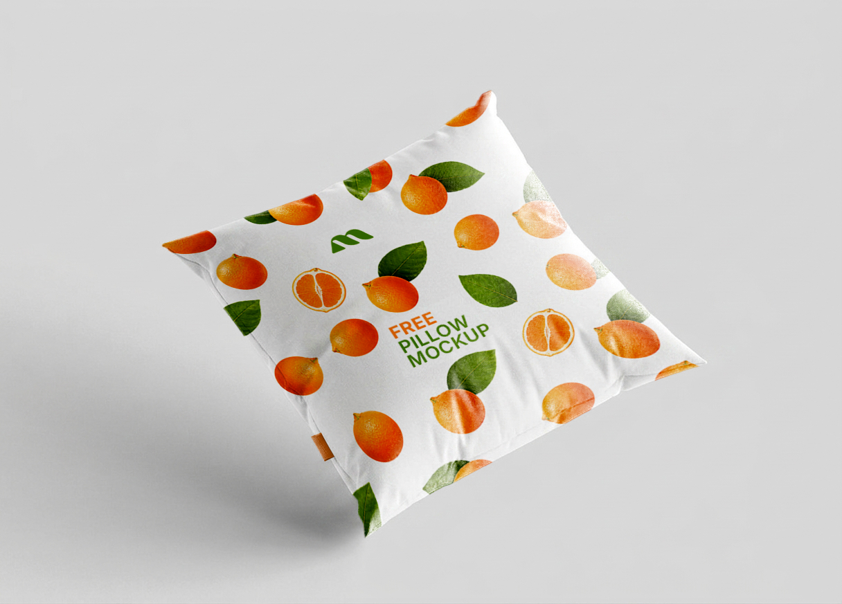 Free Square Pillow Mockup Floating Diagonal — Studio White (PSD) alternate mockup preview