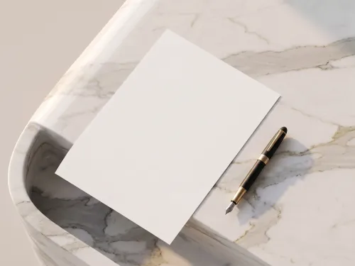 Free Letterhead Mockup — Marble Surface Black Gold Pen (PSD) alternate mockup preview