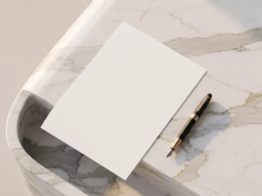FREE LETTERHEAD MOCKUP — MARBLE SURFACE BLACK GOLD PEN (PSD) mockup preview 3