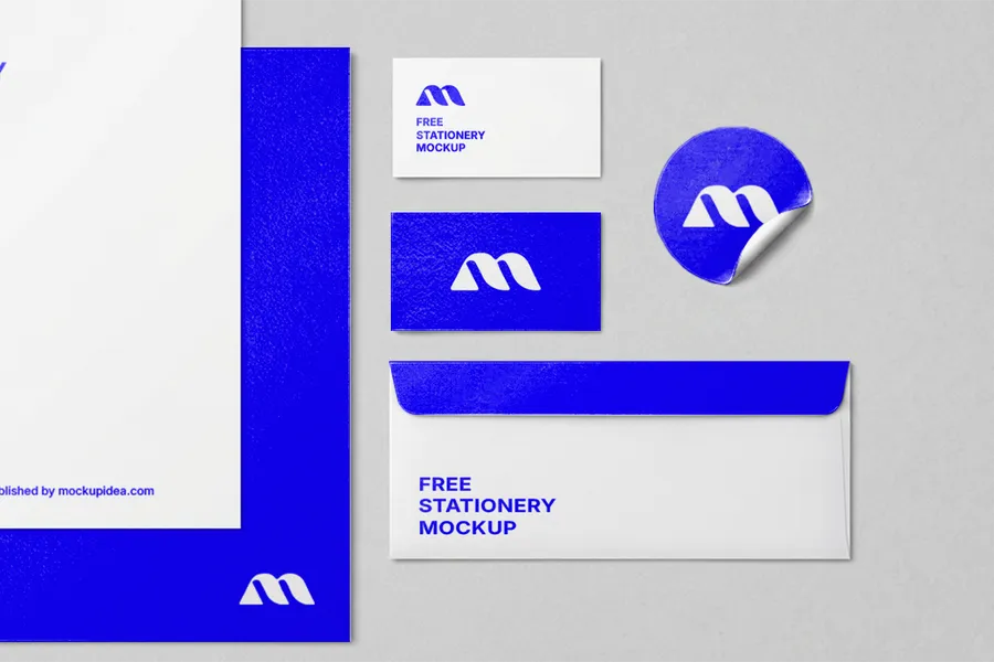 FREE STATIONERY MOCKUP SET — LETTERHEAD CARDS ENVELOPE STICKER (PSD) mockup preview 2