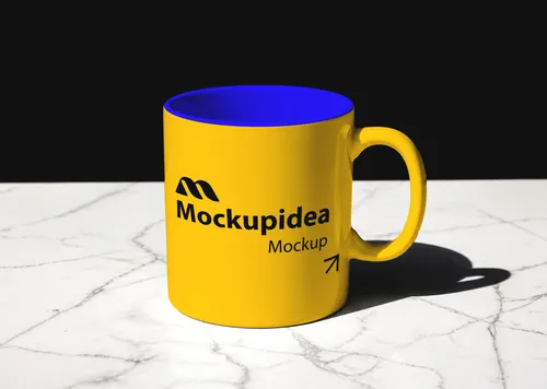 Free Two-Tone Coffee Mug Mockup On Marble — Hard Shadow (PSD) mockup preview