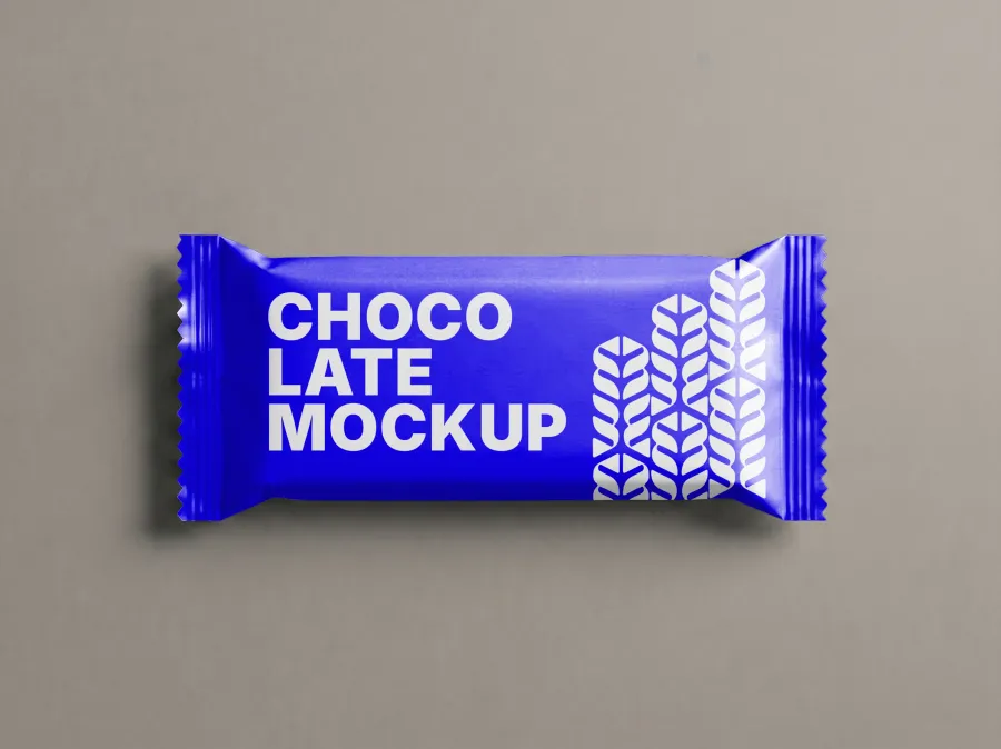 FREE CHOCOLATE BAR WRAPPER MOCKUP — WAVY PATTERN CRIMPED ENDS (PSD) mockup preview 2