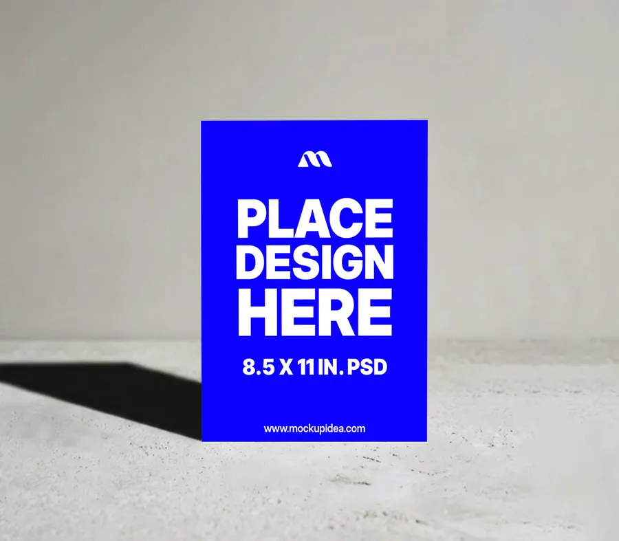 8.5X11 FLYER MOCKUP STANDING ON CONCRETE — DRAMATIC SHADOW (PSD) mockup preview 2
