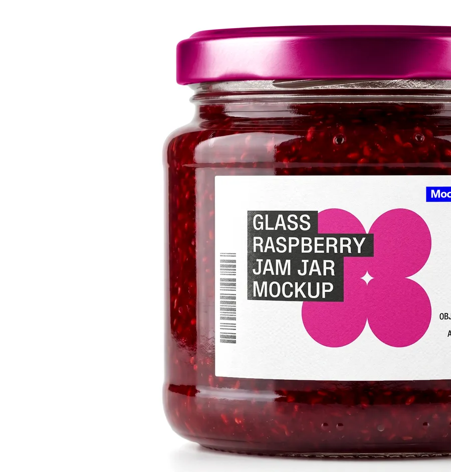FREE GLASS JAM JAR MOCKUP WITH LABEL — FRONT VIEW STUDIO (PSD) mockup preview 2