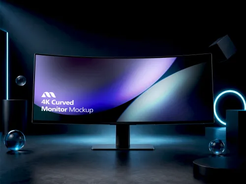 Curved Ultrawide Monitor Mockup – Cinematic 3D Scene (PSD) mockup preview