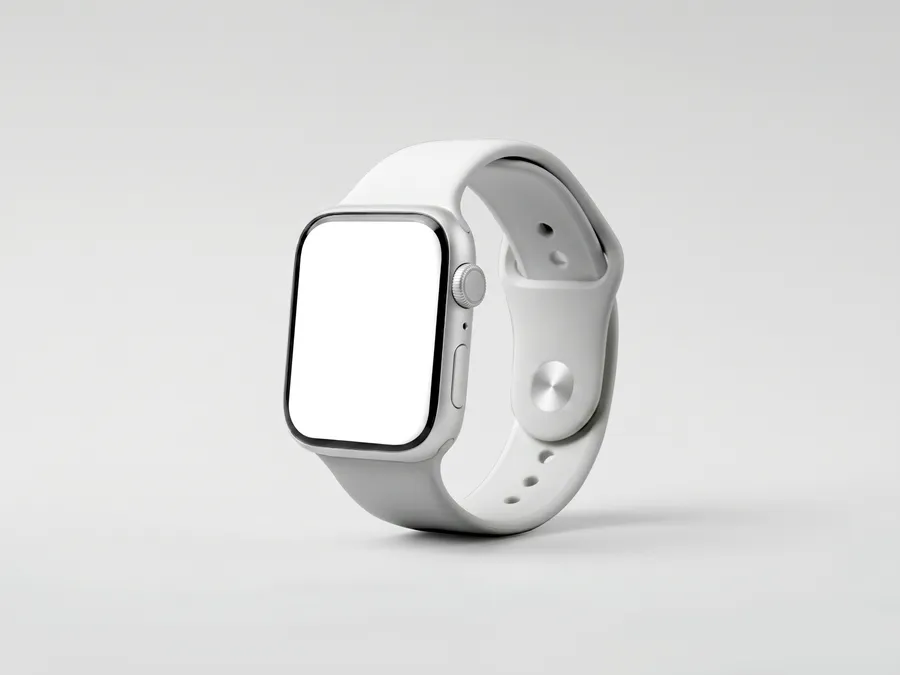 FREE SMARTWATCH MOCKUP WITH SILICONE BAND — ISOMETRIC STANDING VIEW (PSD) mockup preview 2