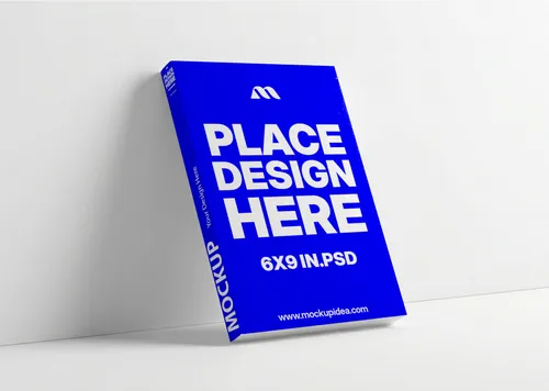 Free 6x9 Book Mockup Leaning Against Wall — Perspective View (PSD) mockup preview
