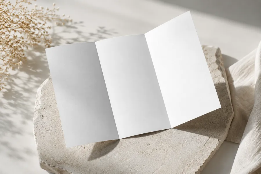 FREE TRIFOLD BROCHURE MOCKUP ON NATURAL STONE — ORGANIC SUNLIGHT SCENE (PSD) mockup preview 2
