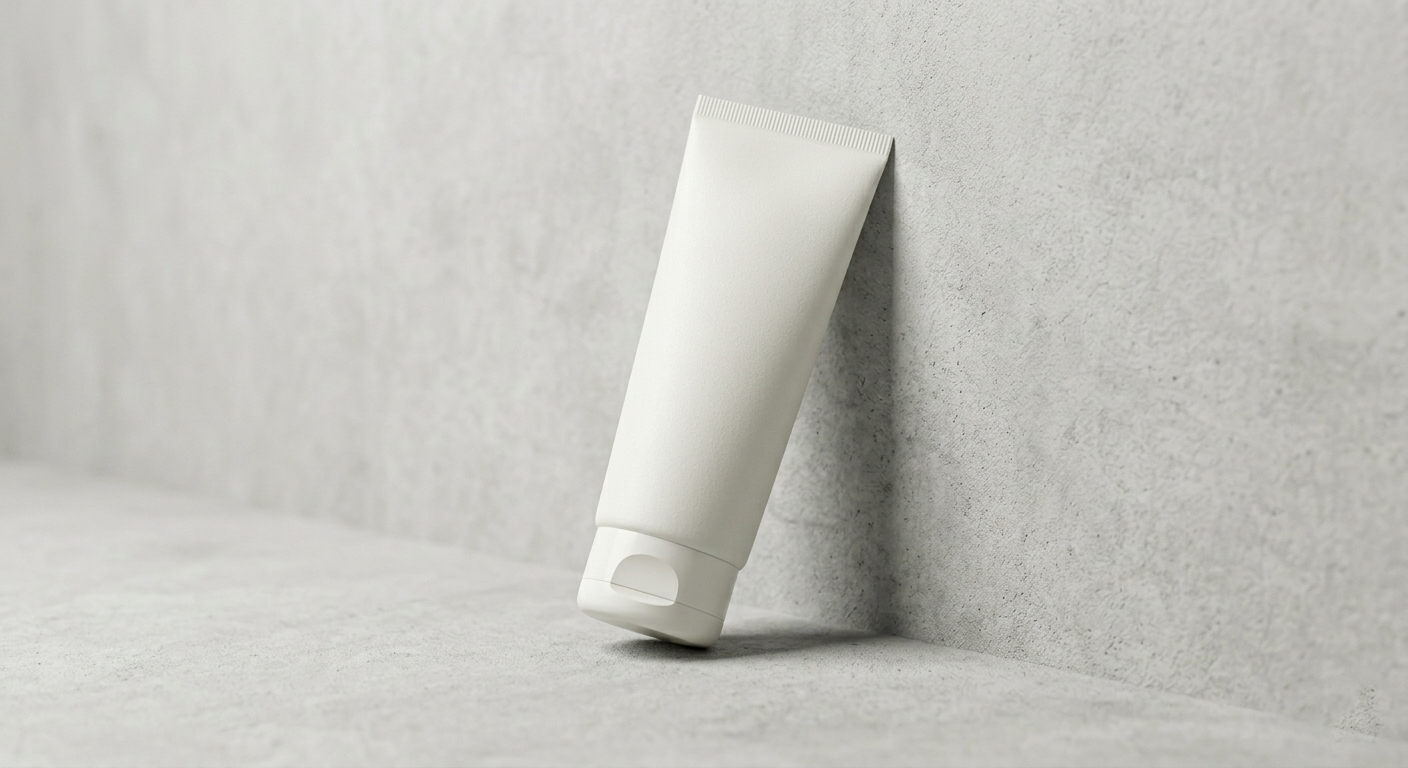 FREE FACE WASH TUBE MOCKUP LEANING AGAINST CONCRETE WALL (PSD) mockup preview 4