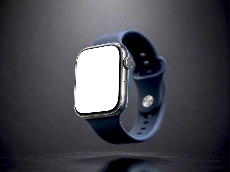 FREE SMART WATCH MOCKUP FLOATING BLANK SCREEN — DARK STUDIO (PSD) mockup preview 2