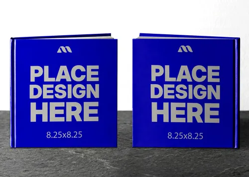 Free 8.25x8.25 Square Hardcover Book Mockup — Dual Front View On Slate (PSD) mockup preview