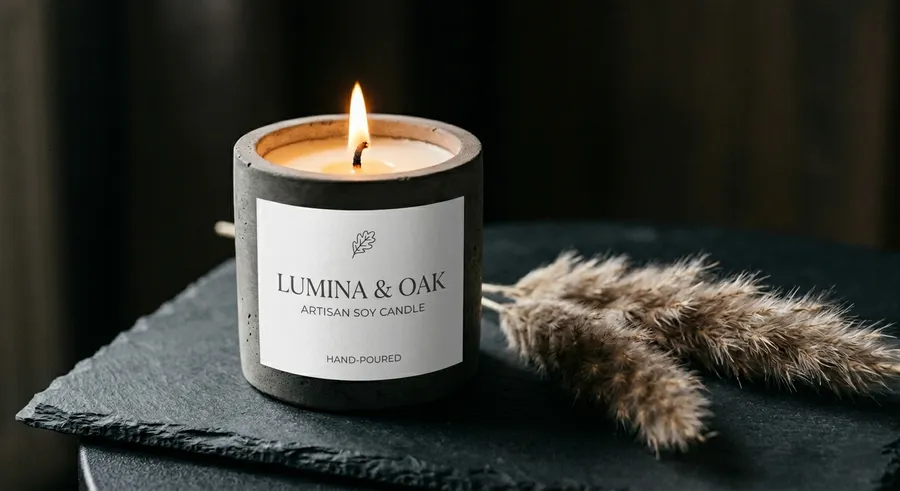 FREE CONCRETE CANDLE JAR MOCKUP ON SLATE — DARK MOODY SCENE (PSD) mockup preview 2