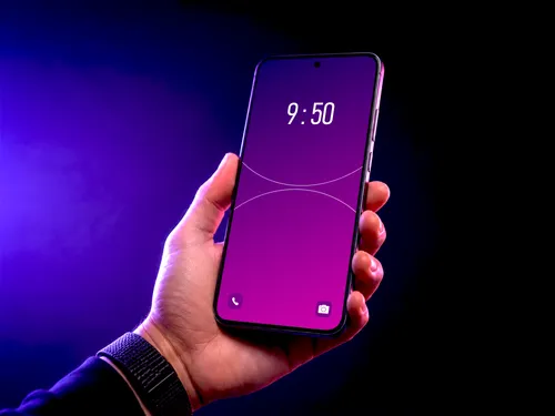 Free Samsung S25 Mockup Held In Hand — Neon Lockscreen Scene (PSD) mockup preview
