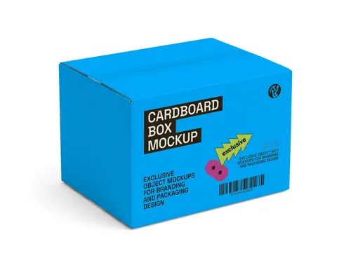 Free Cardboard Shipping Box Mockup — Isometric View (PSD) mockup preview