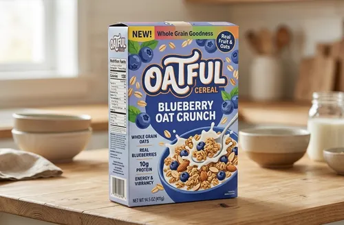Free Cereal Box Packaging Mockup In Kitchen Lifestyle Scene (PSD) mockup preview