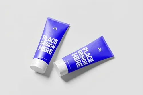 Free Dual Face Wash Tube Mockup Overhead Flat Lay — Two Tubes (PSD) mockup preview