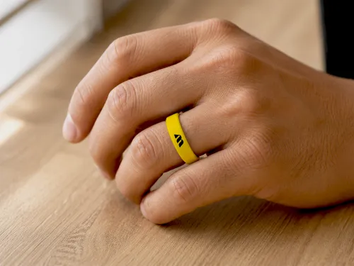 Smart Ring Mockup – Yellow Wearable On Hand Closeup (PSD) mockup preview