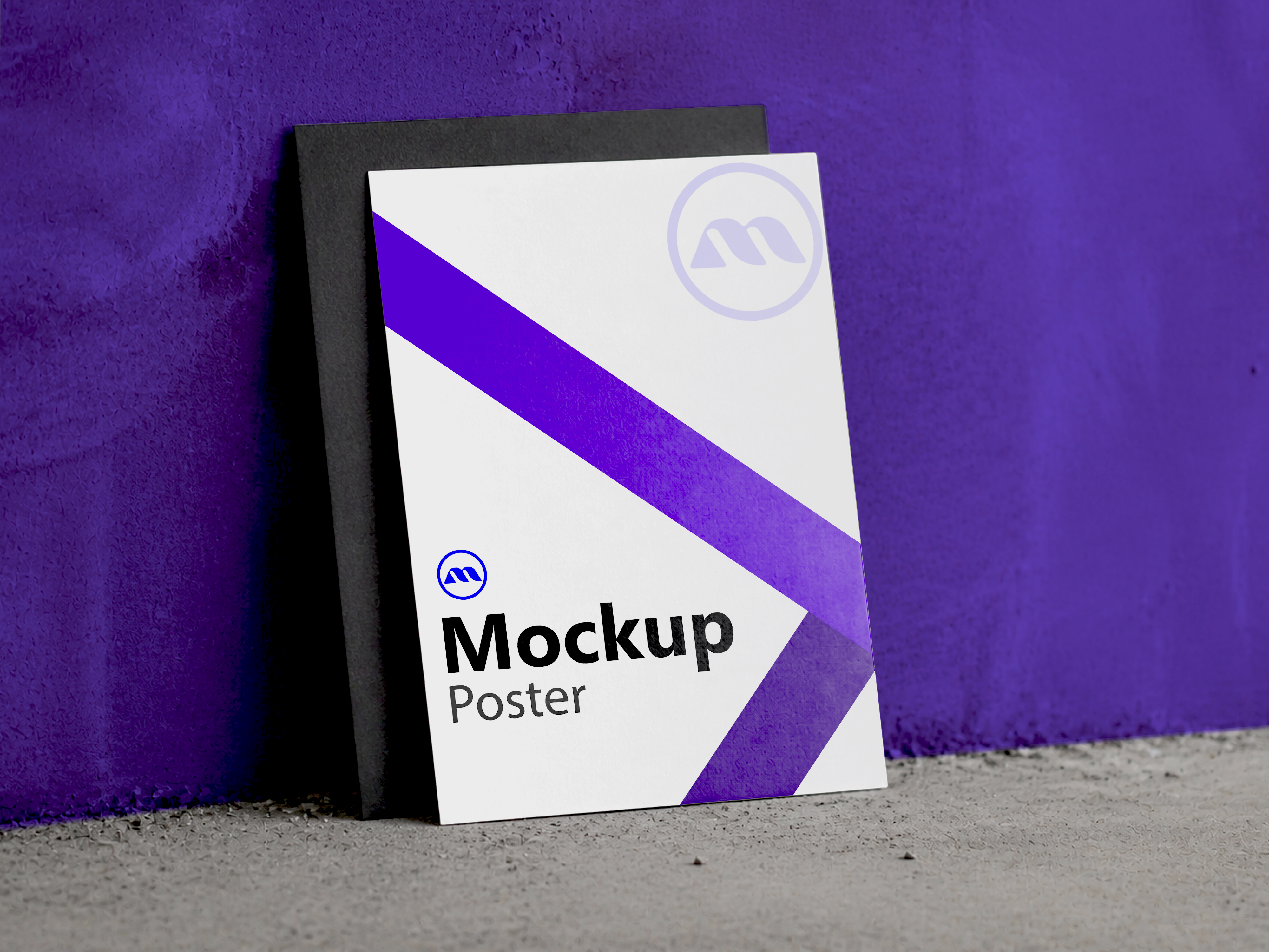 Free Poster Mockup Leaning Against Purple Wall — Dual Sheet Scene (PSD) mockup preview