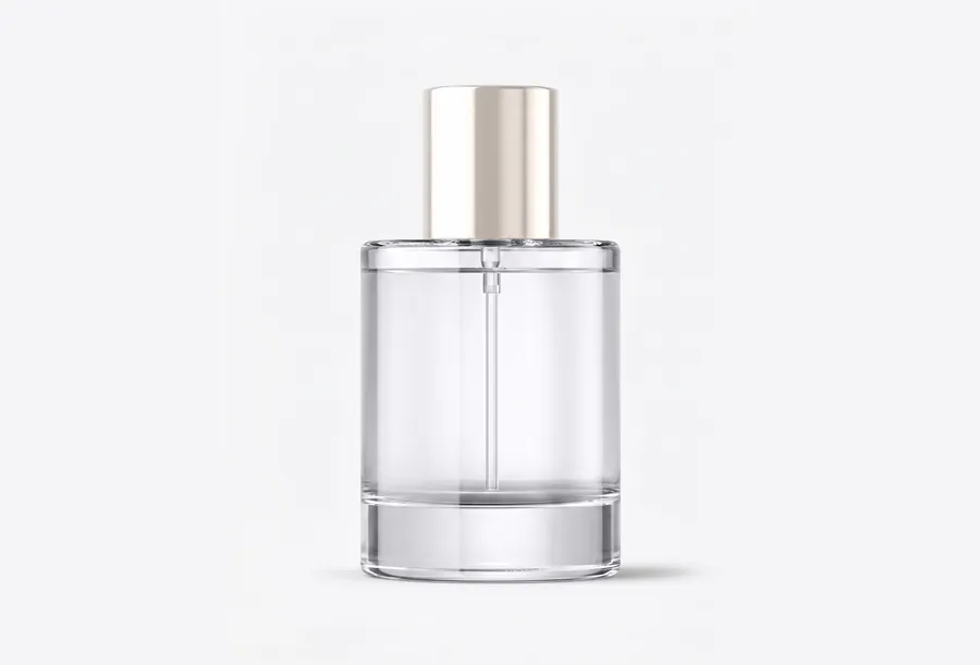 FREE LUXURY PERFUME BOTTLE MOCKUP WITH GOLD CAP — FRONT VIEW (PSD) mockup preview 2