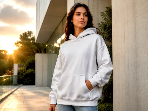 Oversized Hoodie Mockup – Female Model Outdoor Lifestyle alternate mockup preview