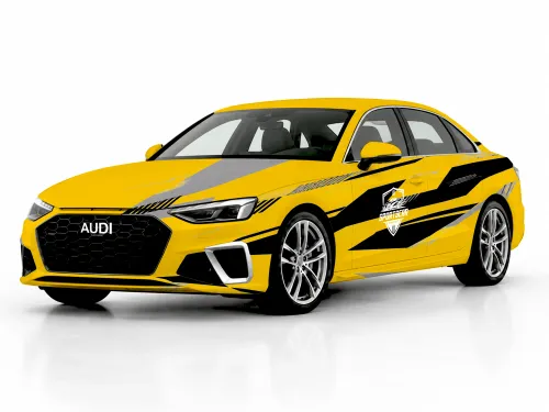 Sports Car Wrap Mockup – Audi A4 Style Vinyl Livery (PSD) mockup preview
