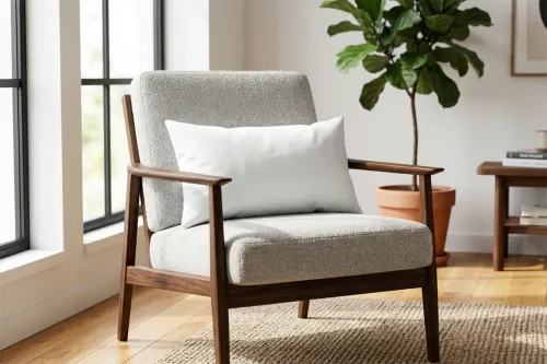 Free Square Pillow Mockup — Living Room Armchair Lifestyle (PSD) alternate mockup preview