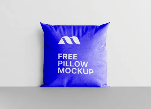 Free Square Pillow Mockup Standing Upright Against Wall — Studio (PSD) mockup preview