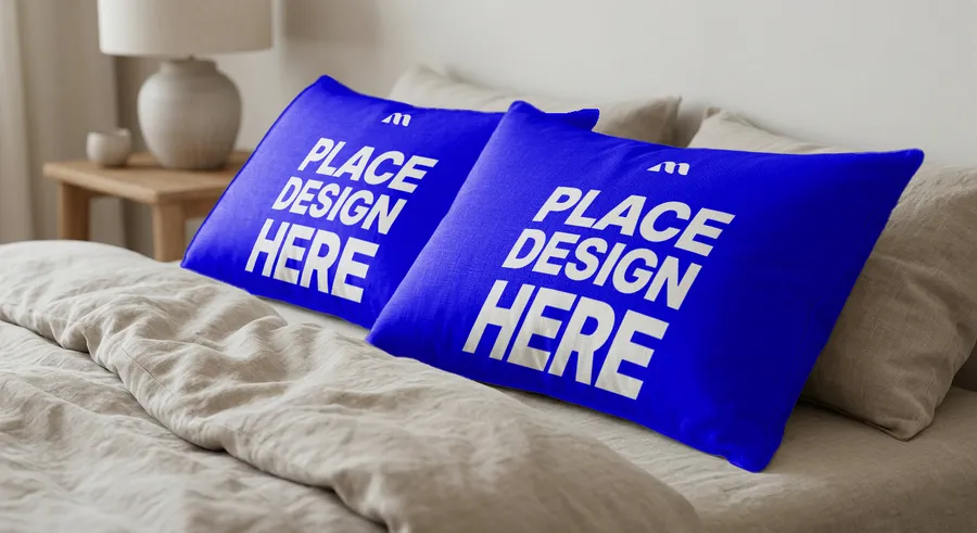 FREE PILLOWCASE MOCKUP ON BED — DUAL LUMBAR PILLOWS (PSD) mockup preview 2