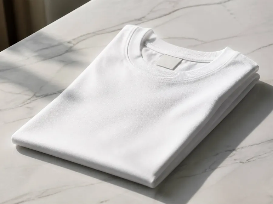 FREE BLACK FOLDED T-SHIRT MOCKUP ON MARBLE — LIFESTYLE SCENE (PSD) mockup preview 2