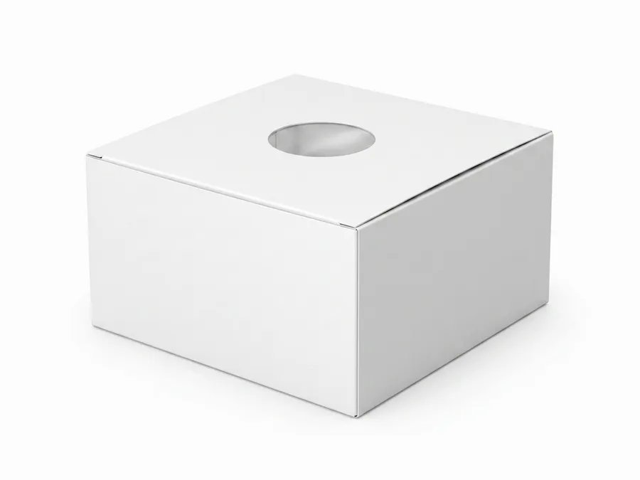 FREE CAKE BOX MOCKUP WITH CIRCULAR WINDOW — ISOMETRIC VIEW (PSD) mockup preview 2