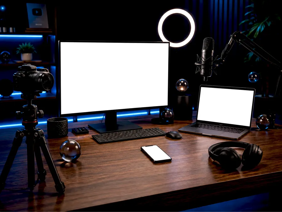 CREATOR STUDIO SETUP MOCKUP – MULTI DEVICE DESK SCENE (PSD) mockup preview 2