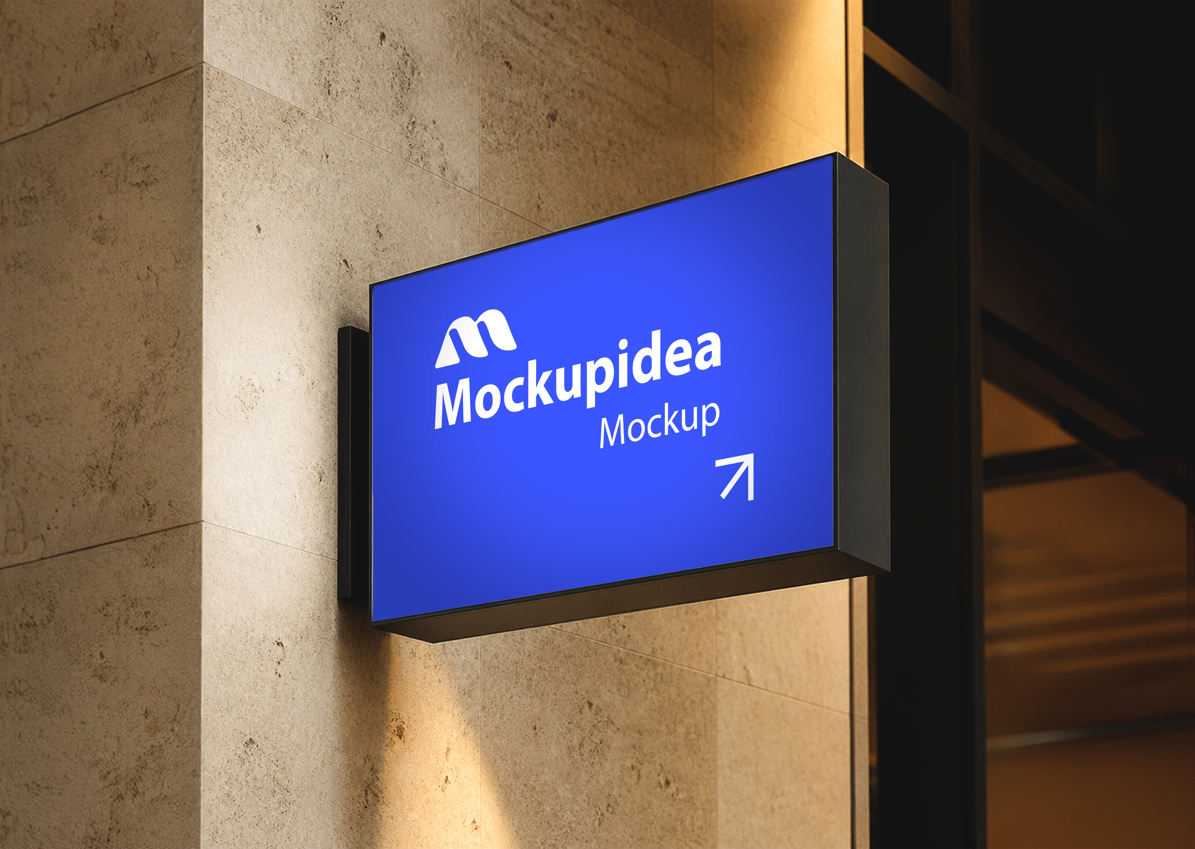 Free Illuminated Rectangular Blade Sign Mockup On Stone Wall (PSD) mockup preview