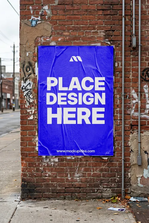 Free Glued Poster On Brick Wall Mockup — Urban Wheatpaste Scene (PSD) mockup preview