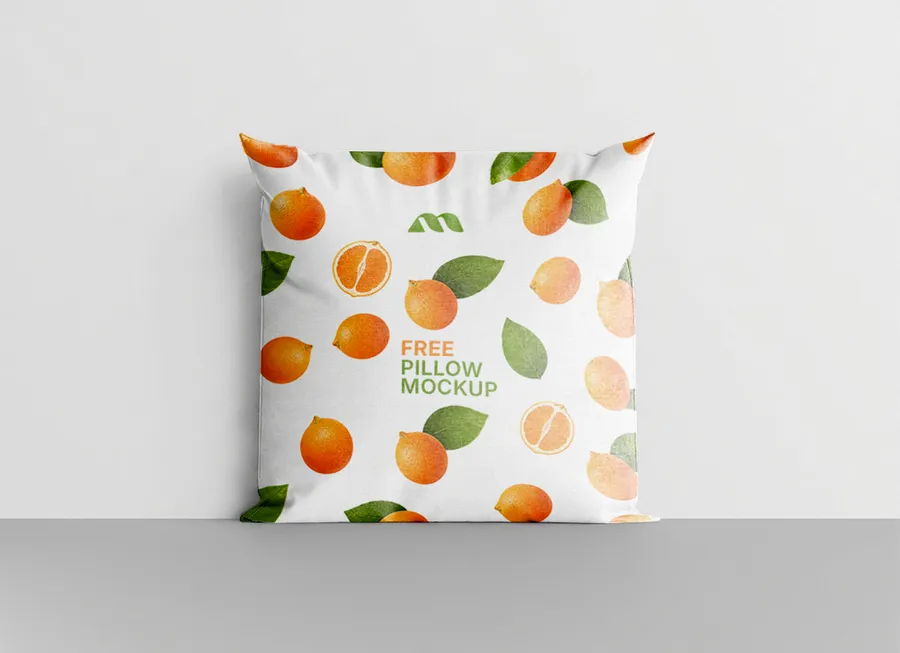 FREE SQUARE PILLOW MOCKUP STANDING UPRIGHT AGAINST WALL — STUDIO (PSD) mockup preview 3