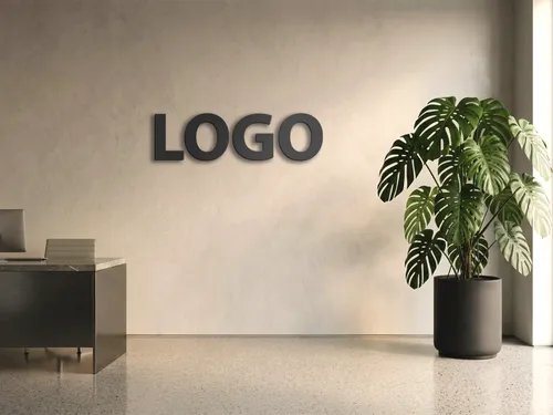 Free 3D Logo Mockup On Office Reception Wall — Interior Scene (PSD) mockup preview