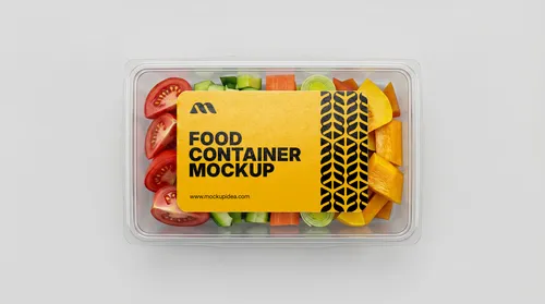 Free Clear Plastic Food Container Mockup With Label Sleeve — Top View (PSD) mockup preview