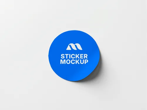 Free Round Sticker Mockup With Lifted Edge — Flat Lay (PSD) mockup preview
